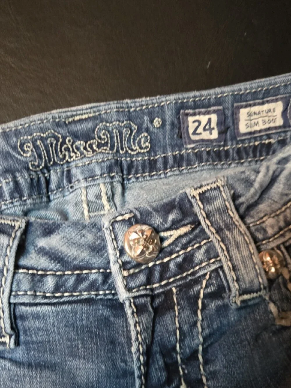 Miss Me Light Blue Skinny Jeans with Embellished Wing Back Pocket - Picture 9 of 15